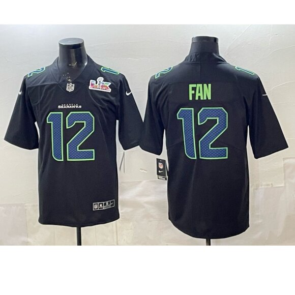 Mens or Youths Choose 12 Fan Black Super Bowl LX Jersey Stitched Vapor